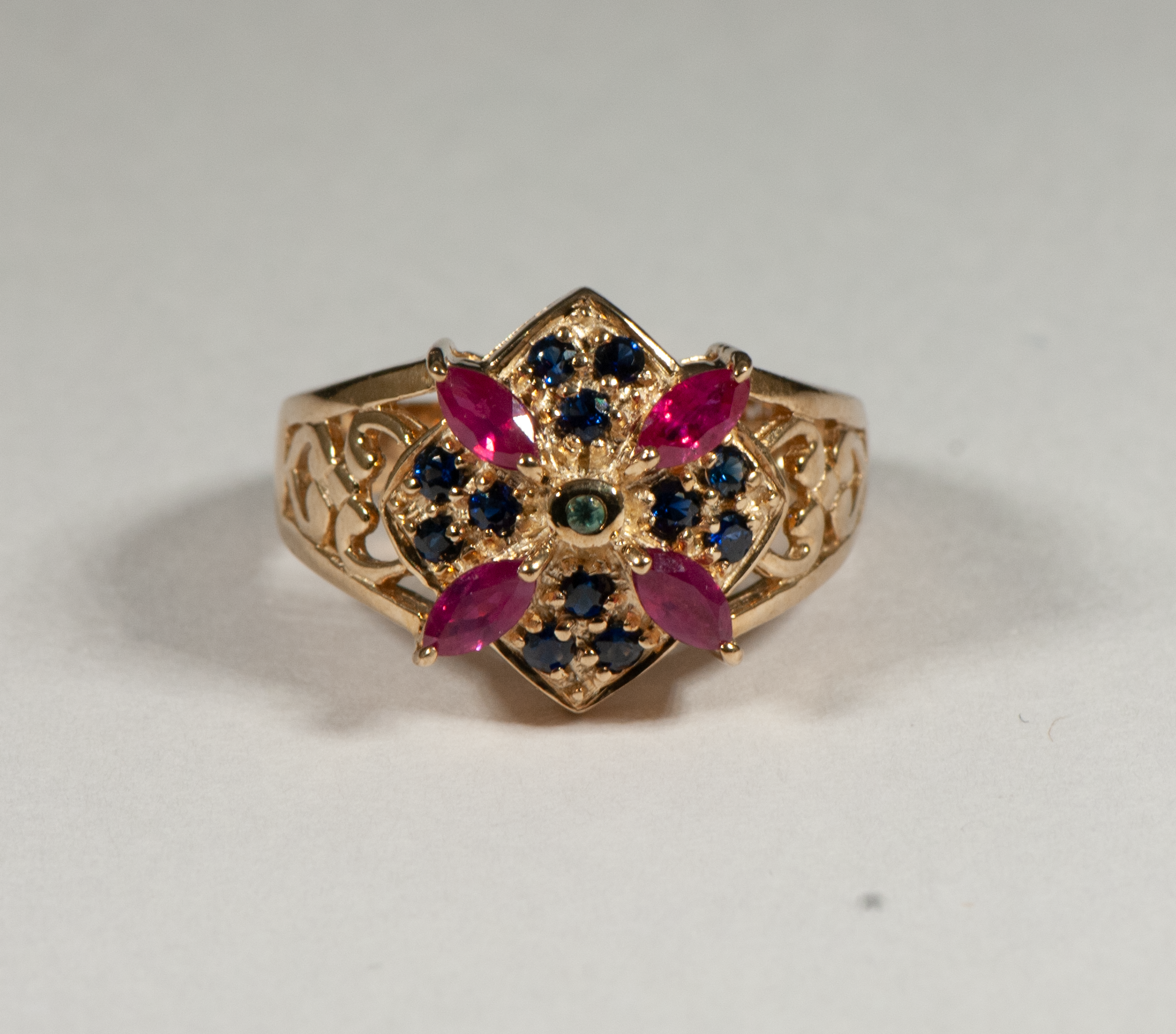 Sapphire and Ruby Cluster Ring